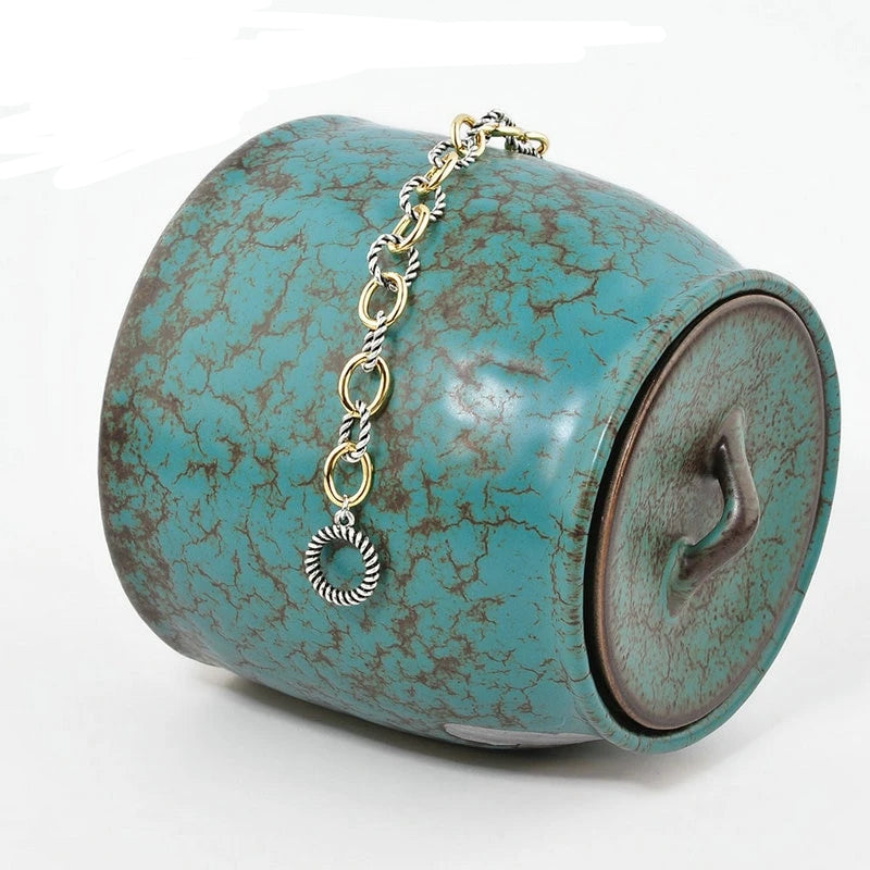 Gold Silver Mix Circle Link Chain Hand-twisted Toggle Clasps Bracelets