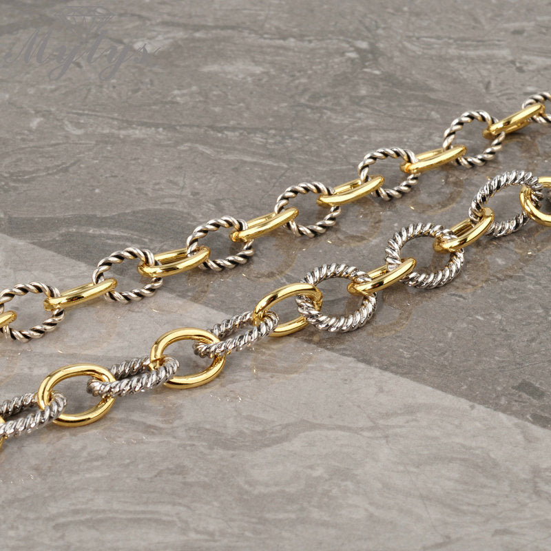 Gold Silver Mix Circle Link Chain Hand-twisted Toggle Clasps Bracelets