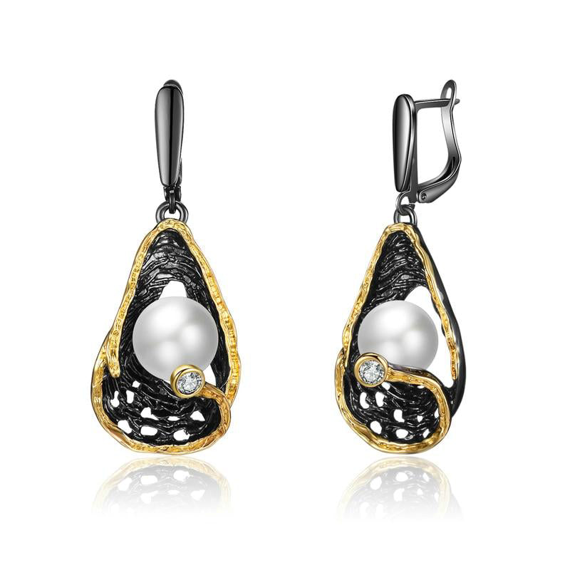 Vintage Dangle Drop Black Color Copper Statement Woman Earrings