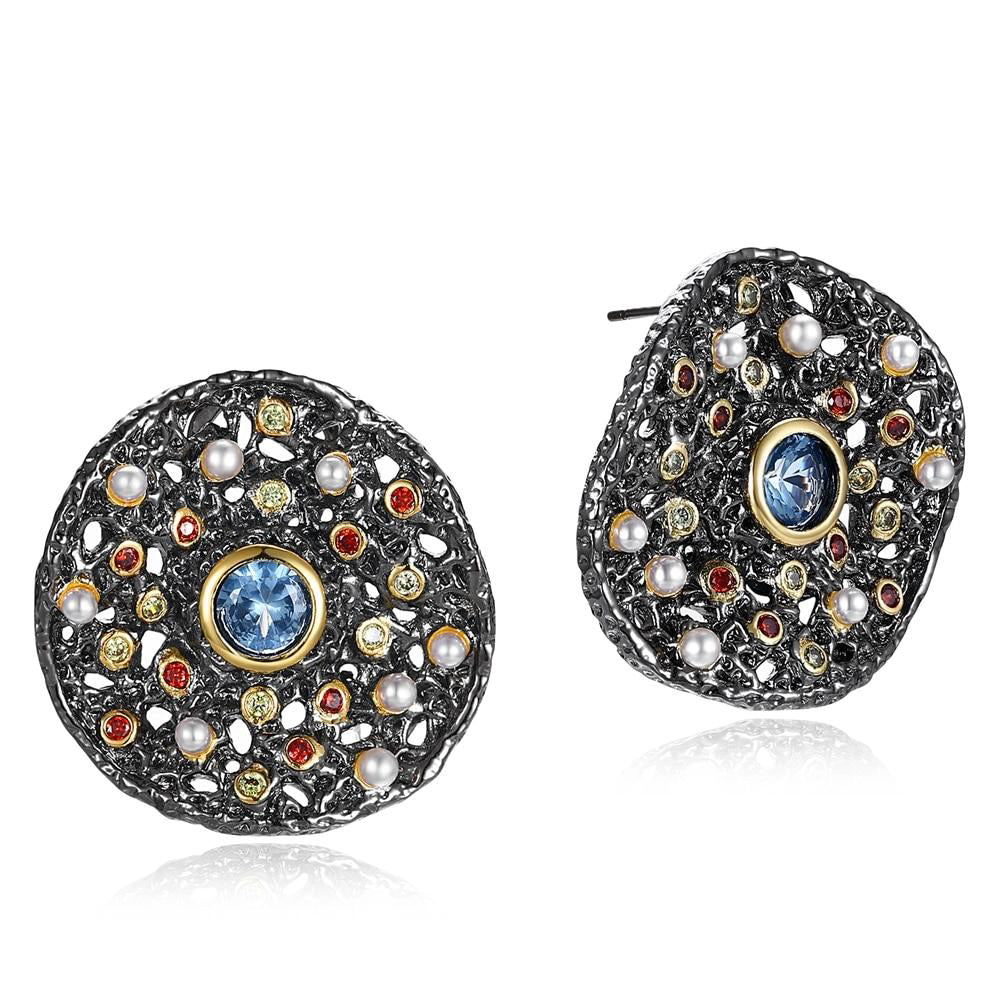 Vintage Copper Tinies Pearls Mix Zircon Women Stud Earrings