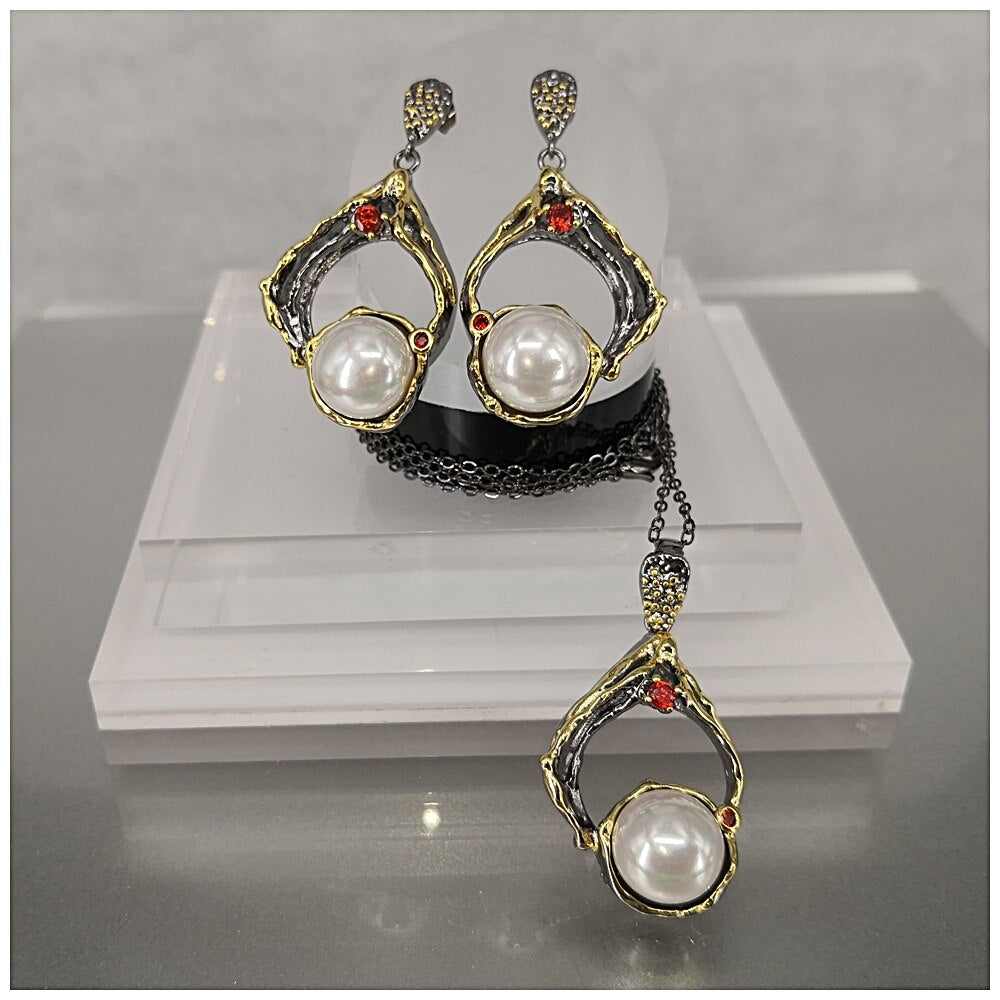 Gothic Hyperbole Geometric with Exaggerated Pearl Woman Earrings