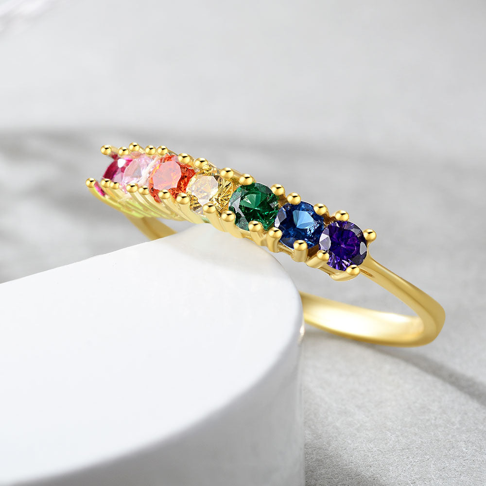 925 Sterling Silver Rainbow Rings with 14K Gold Plated Ring