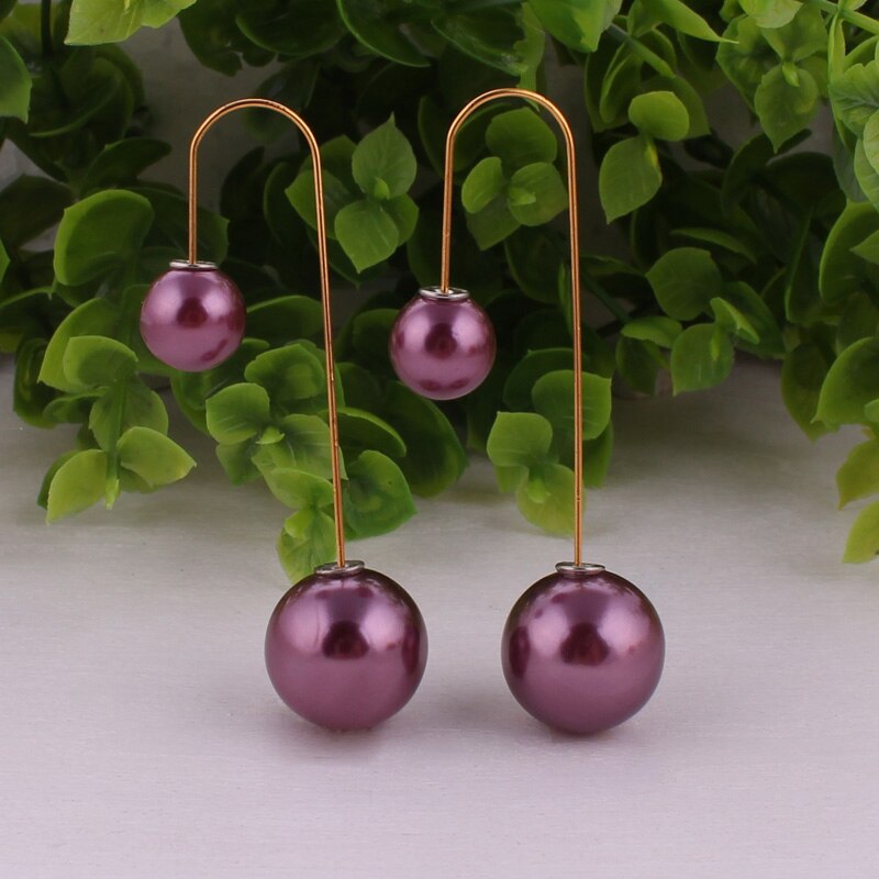 14 Colors Ladies Double Sided Simulated Pearl Stud Earrings