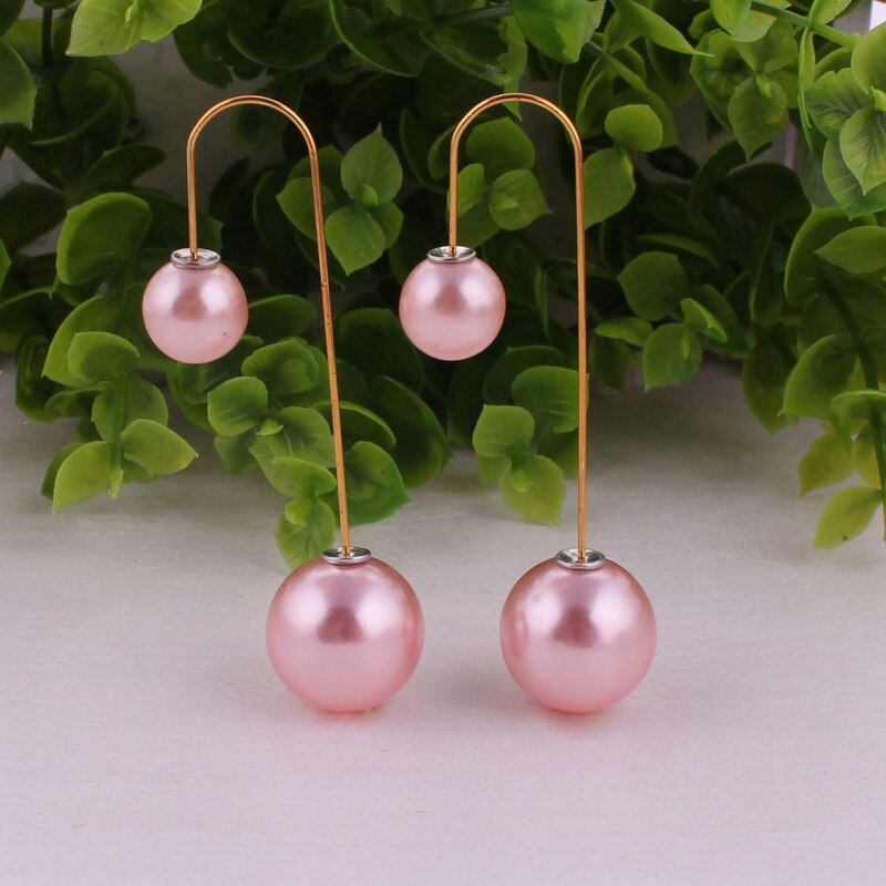 14 Colors Ladies Double Sided Simulated Pearl Stud Earrings