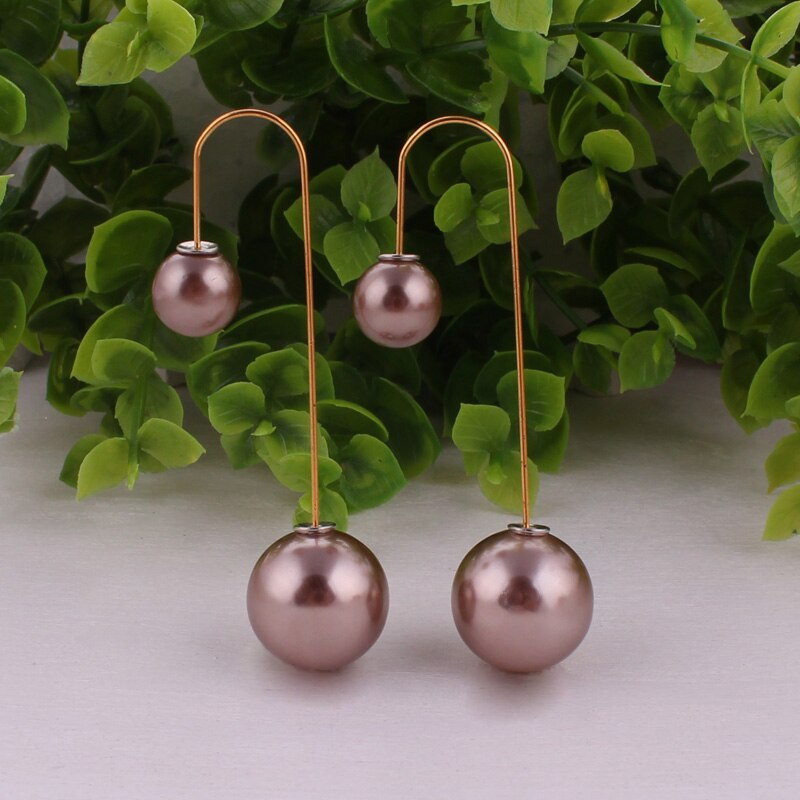 14 Colors Ladies Double Sided Simulated Pearl Stud Earrings