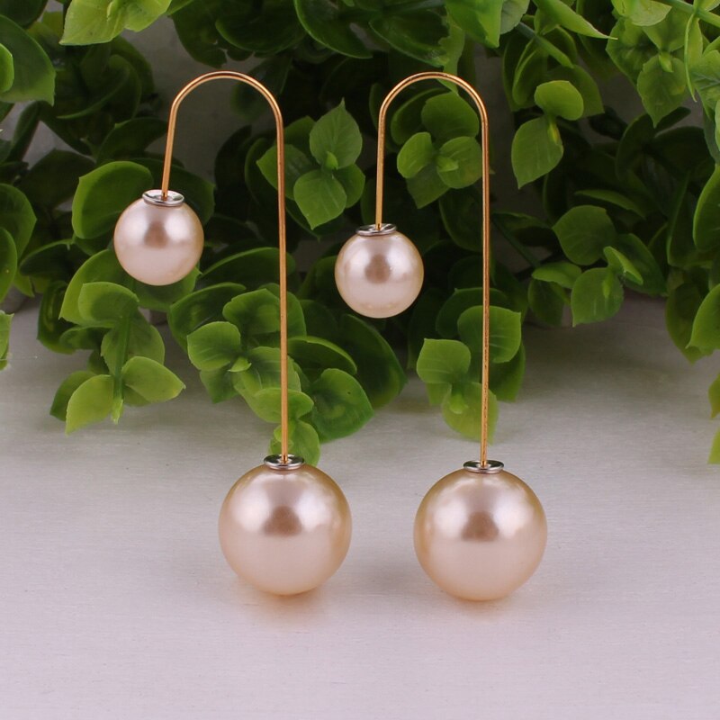 14 Colors Ladies Double Sided Simulated Pearl Stud Earrings