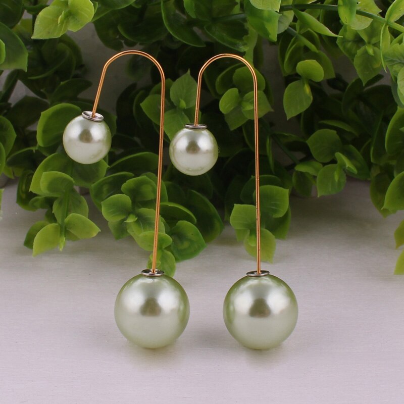 14 Colors Ladies Double Sided Simulated Pearl Stud Earrings