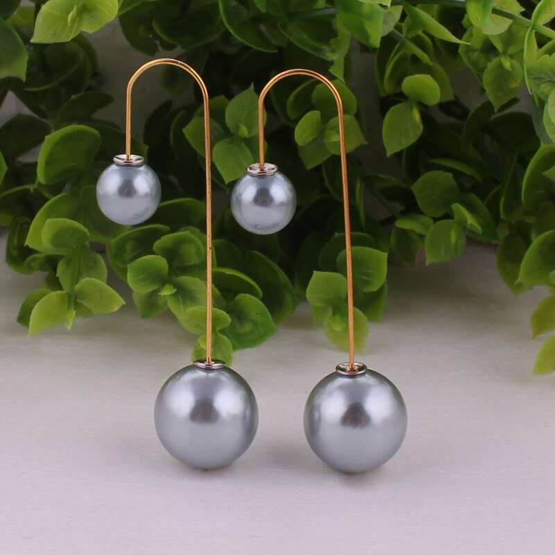 14 Colors Ladies Double Sided Simulated Pearl Stud Earrings