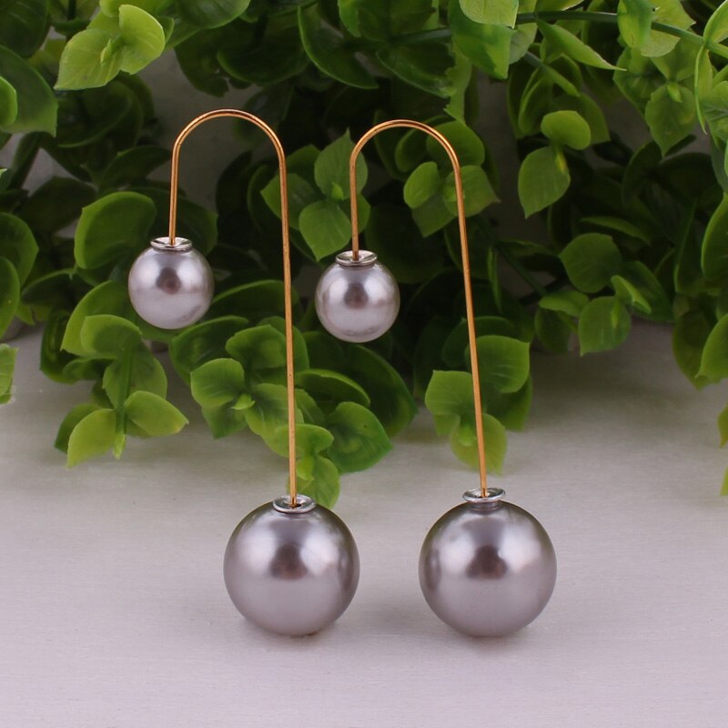 14 Colors Ladies Double Sided Simulated Pearl Stud Earrings