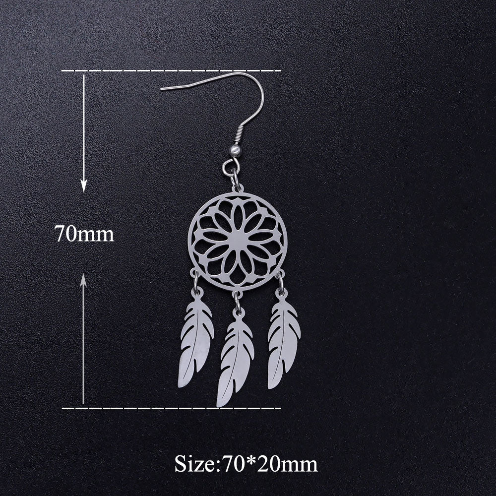 Unique Bohemia Lotus Dreamcatcher Stainless Steel Woman Earrings