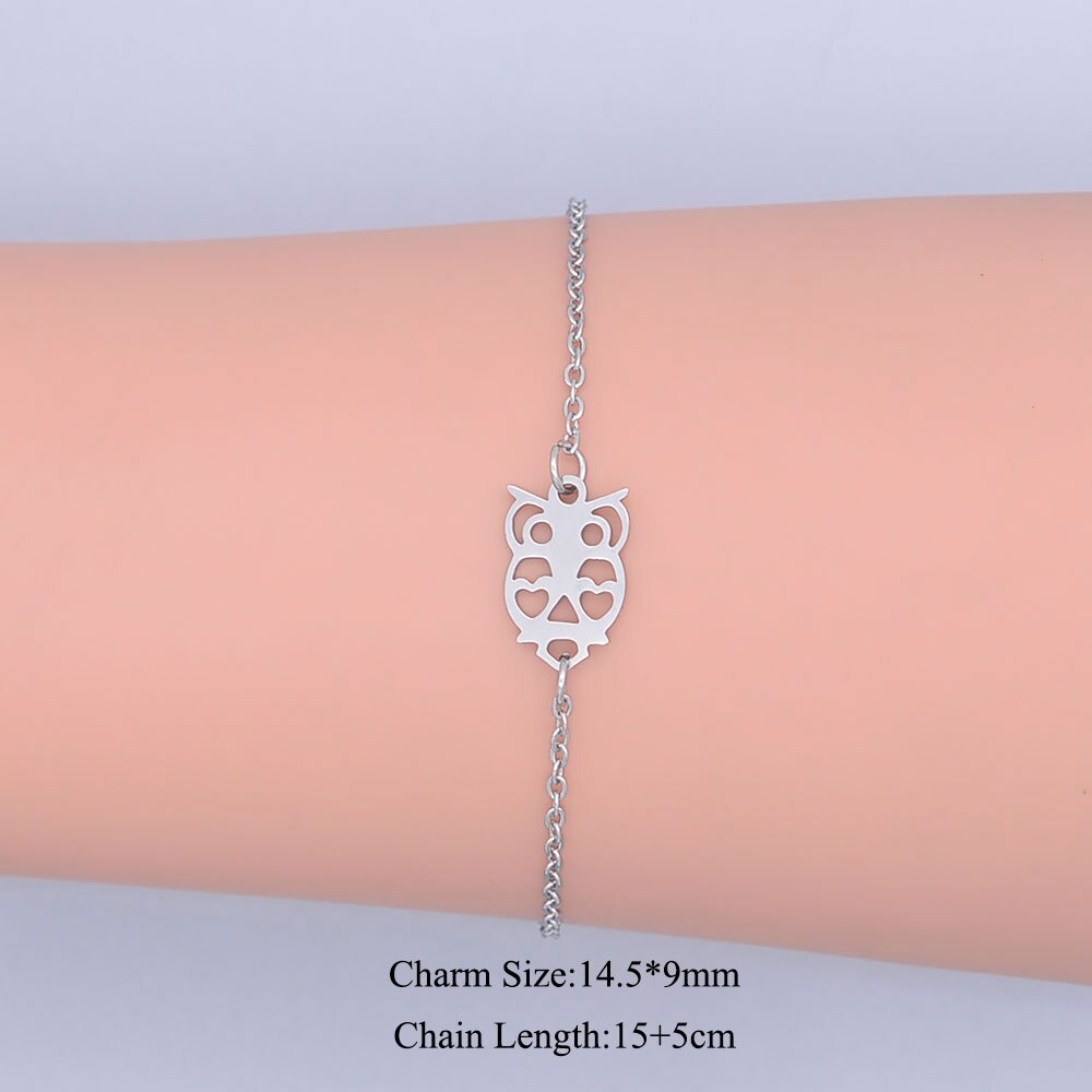 100% Stainless Steel Dainty Wise Owl Charm Bracelet