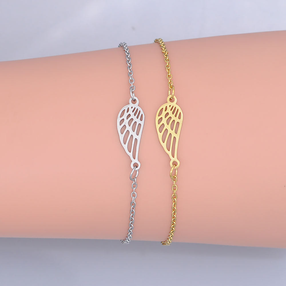 100% Stainless Steel Dainty Angel Wing Charm Bracelet