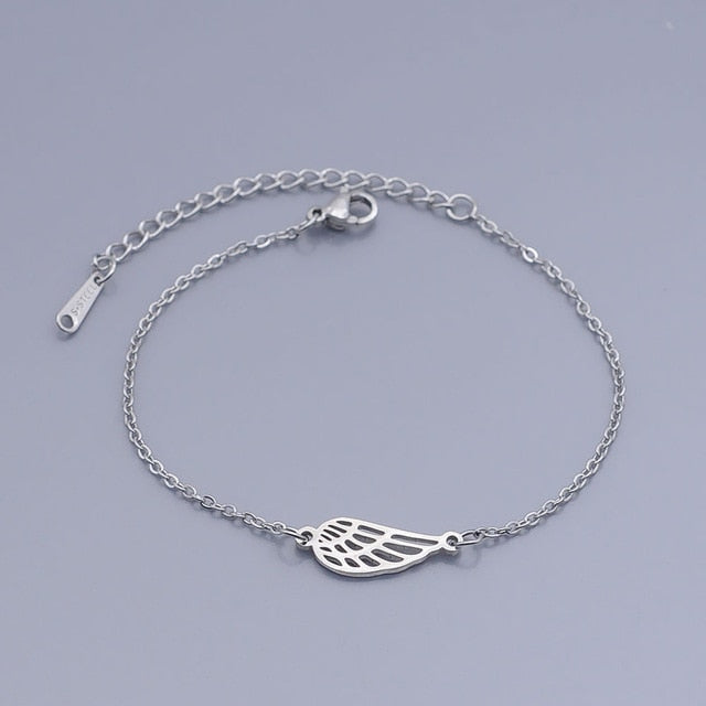 100% Stainless Steel Dainty Angel Wing Charm Bracelet