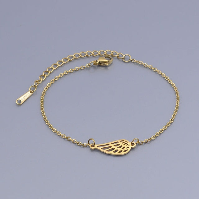 100% Stainless Steel Dainty Angel Wing Charm Bracelet