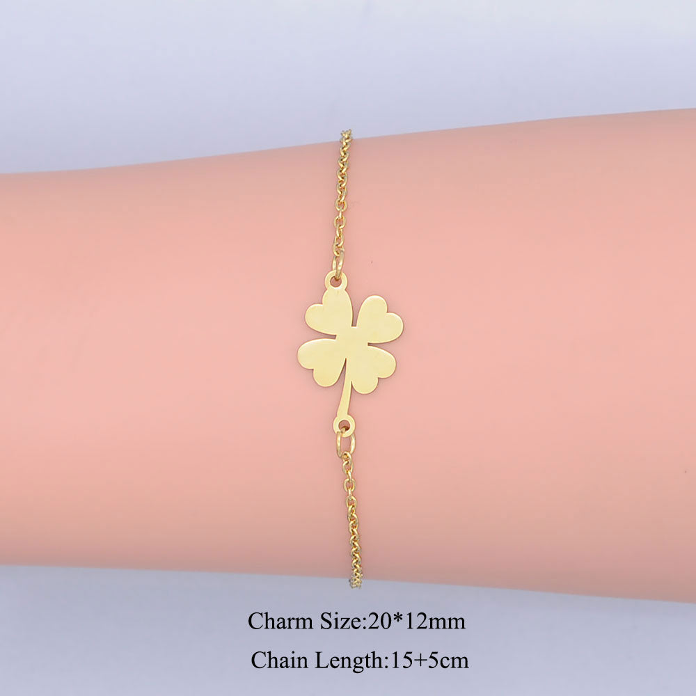 100% Stainless Steel Dainty Lucky Clover Charm Bracelet