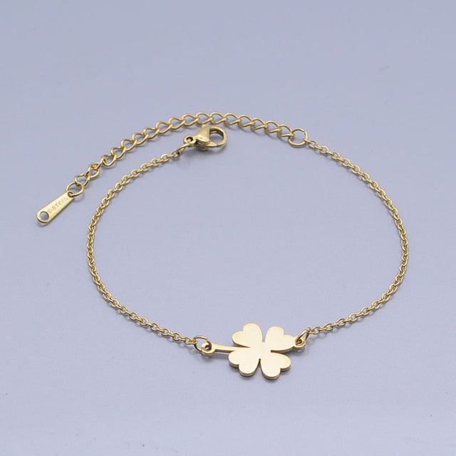 100% Stainless Steel Dainty Lucky Clover Charm Bracelet