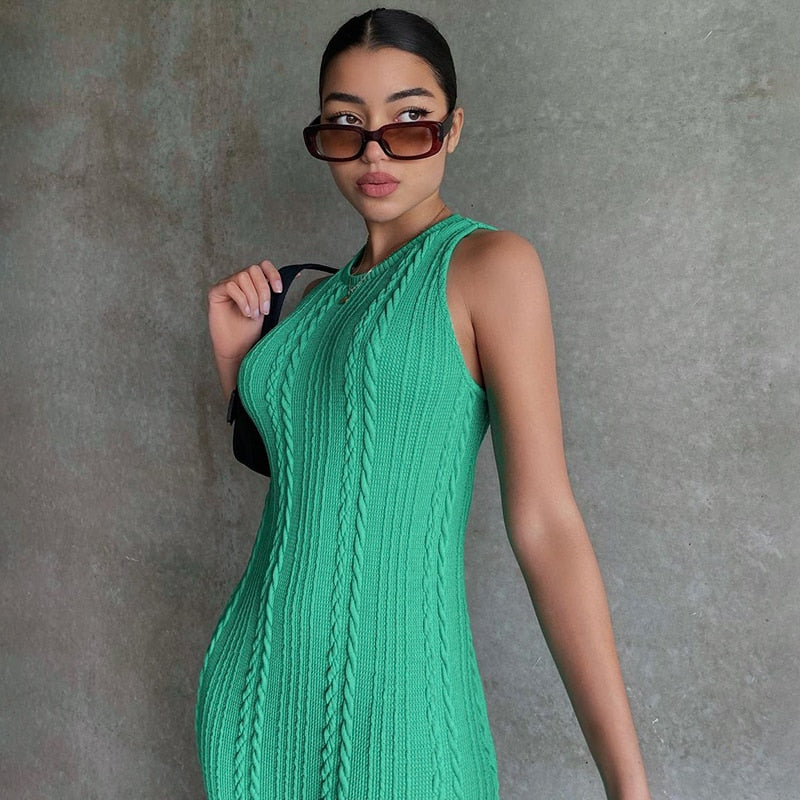 Cable Knit Crew Neck Sleeveless Bodycon Sweater Dress 8