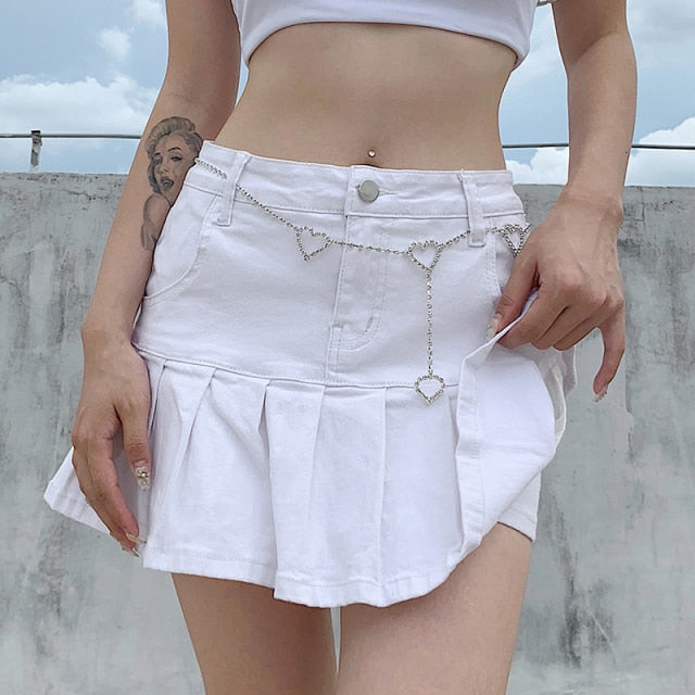 High Waist Pleated Hem Denim Mini Skirt 3