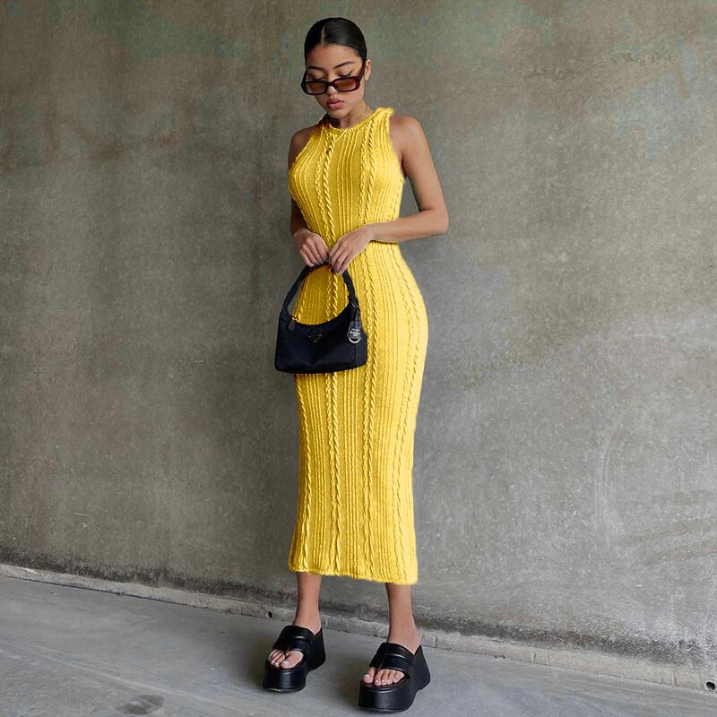 Cable Knit Crew Neck Sleeveless Bodycon Sweater Dress 5