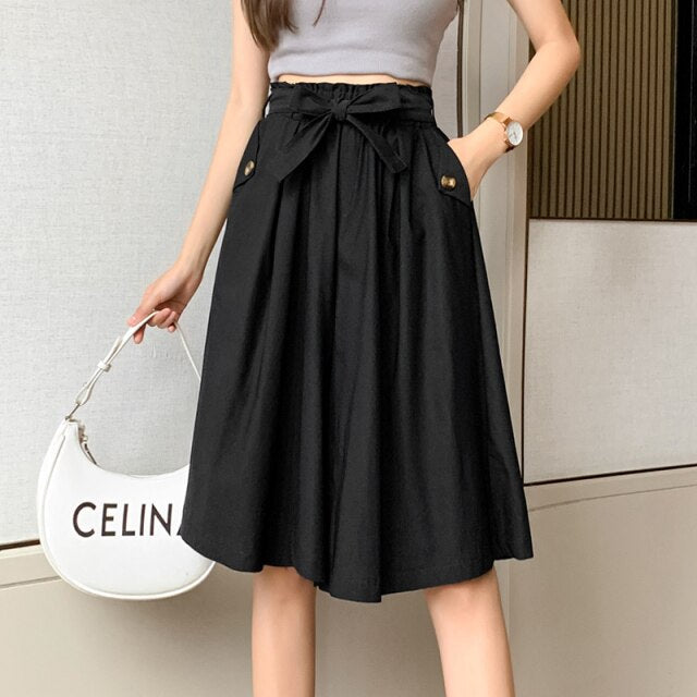High Waist Paperbag Tie Belt Wide Leg Culotte Shorts 2