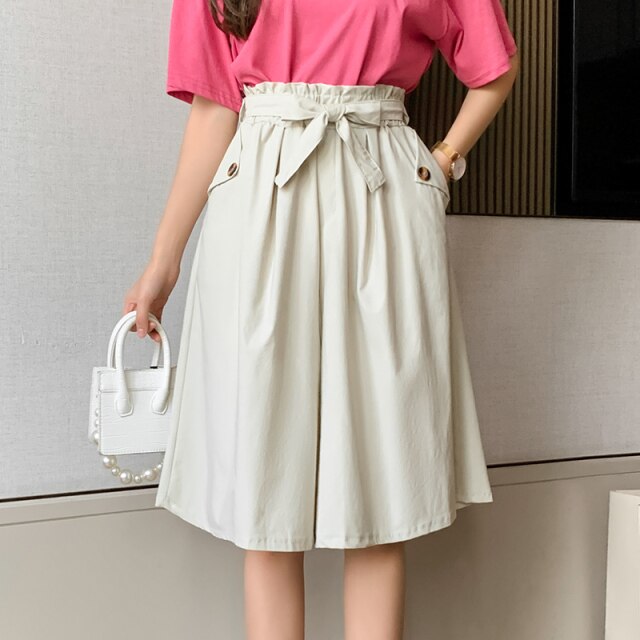 High Waist Paperbag Tie Belt Wide Leg Culotte Shorts 4