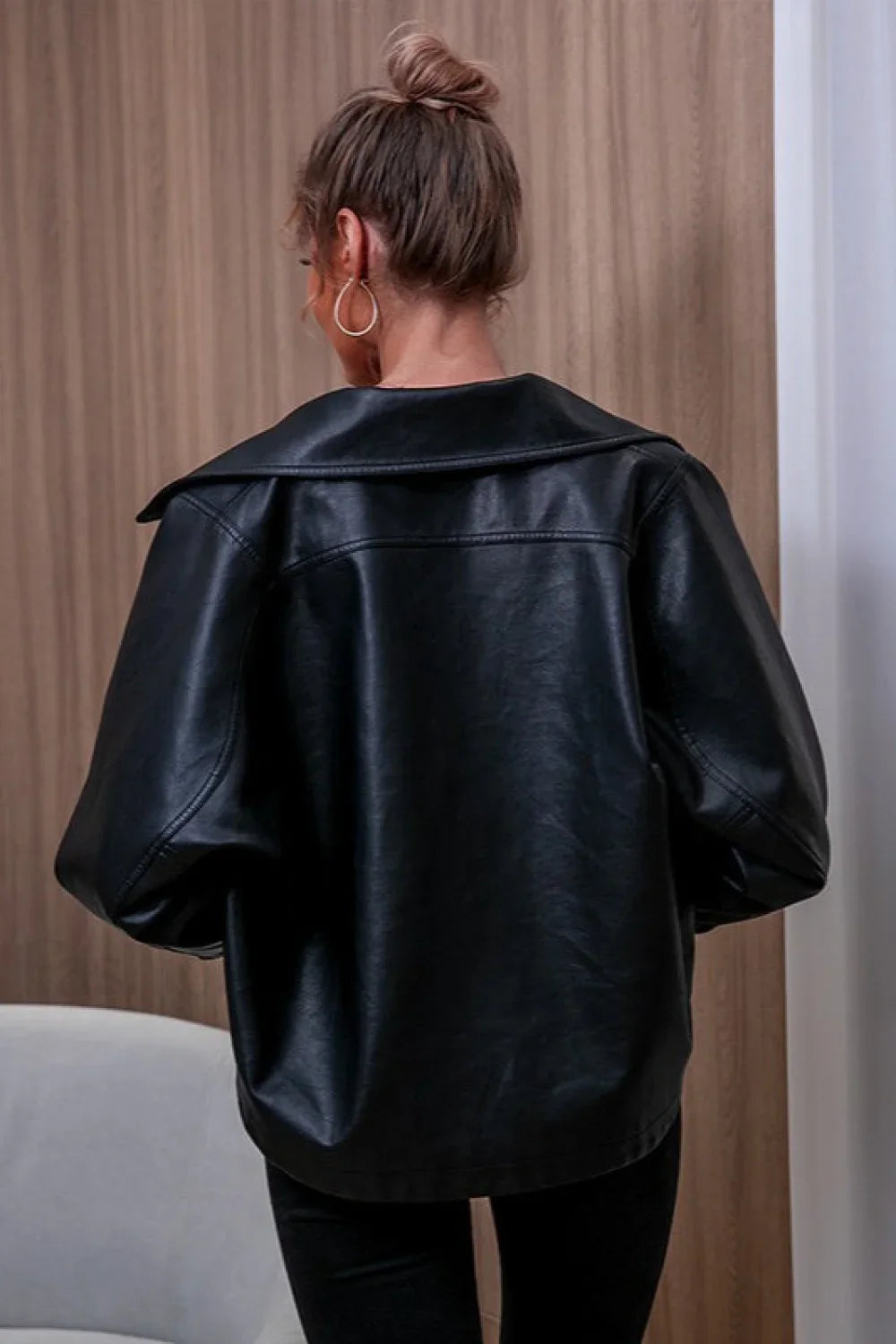 PU Leather Long Sleeve Jacket