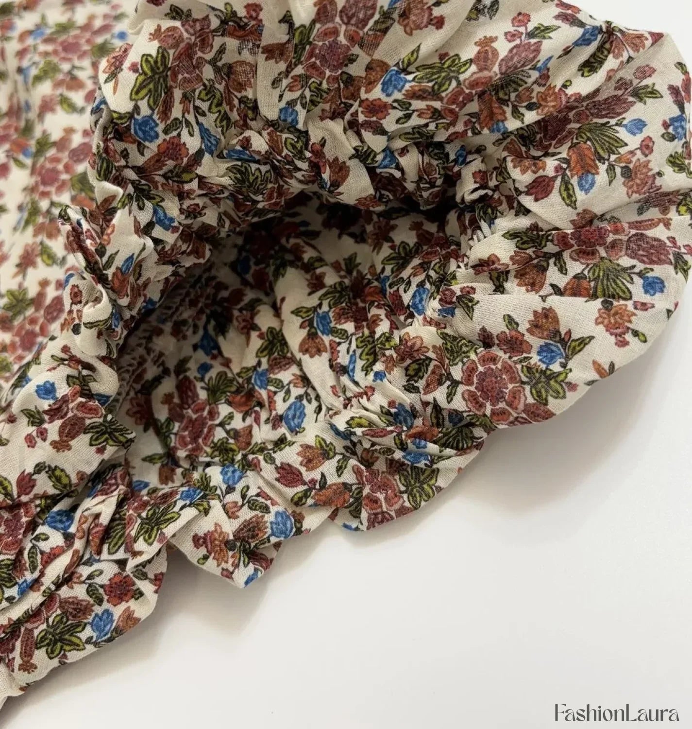 Puff Flower Print Slim Cotton Holiday Midi Dress