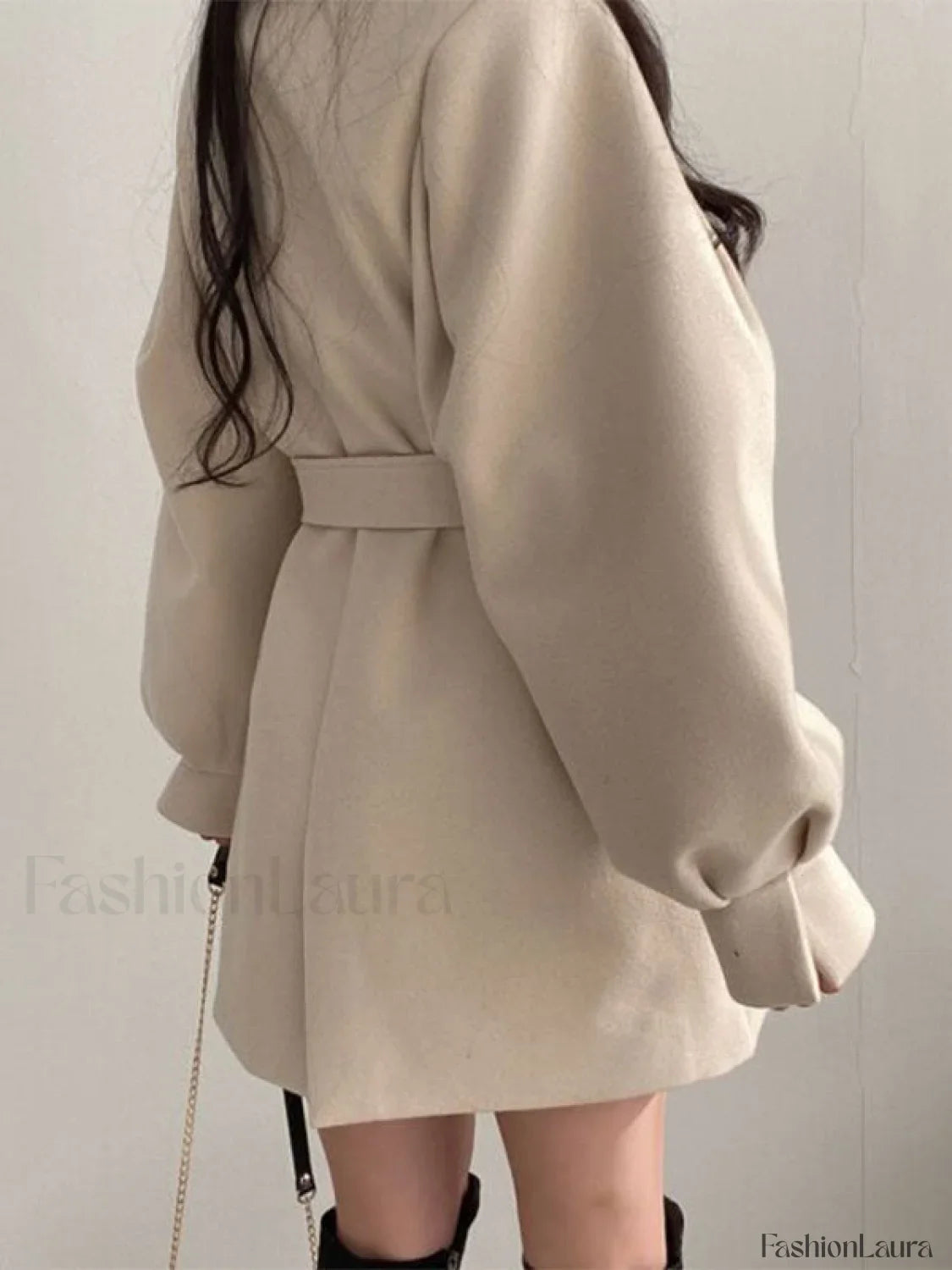 Puff Sleeve Belted Woolen Coat