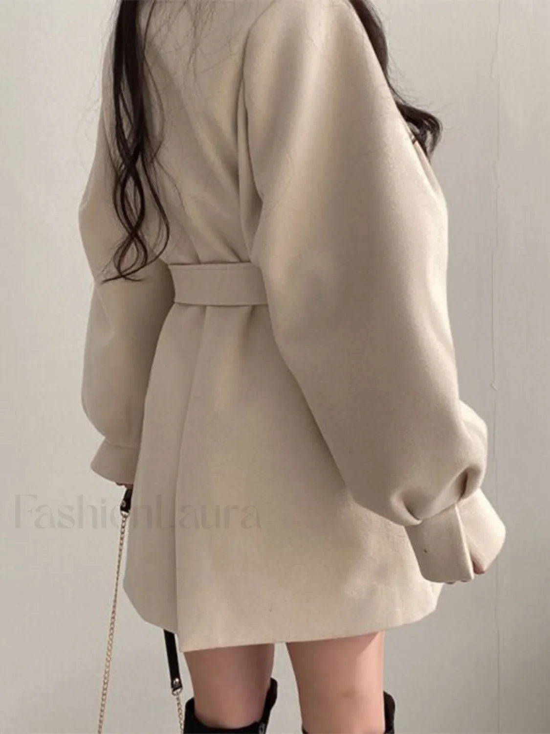 Puff Sleeve Belted Woolen Coat