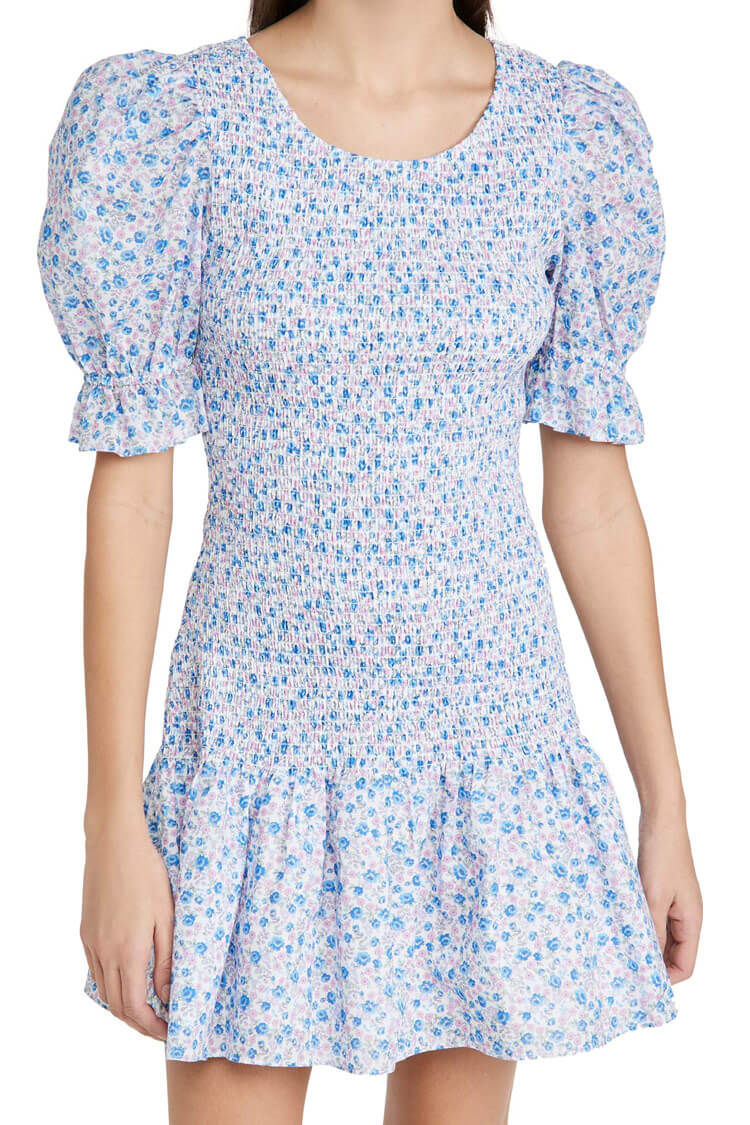 blue ditsy floral mini dress Ditsy Floral Ruffle Mini Dress