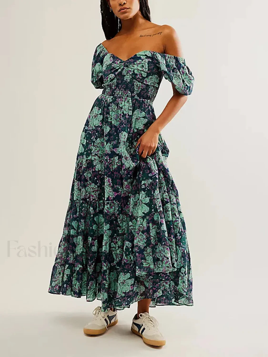 Puff Sleeve Floral Flowy Maxi Dress