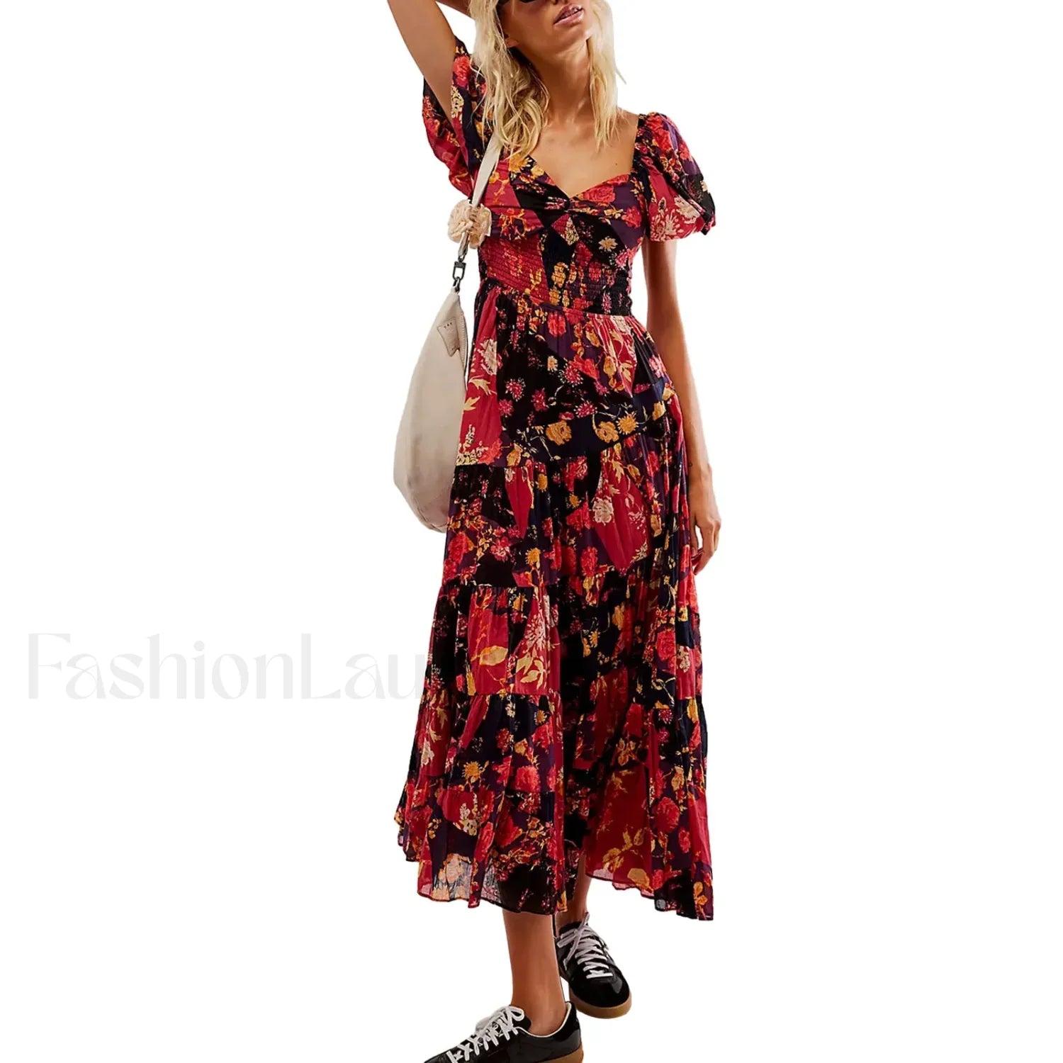 Puff Sleeve Floral Flowy Maxi Dress