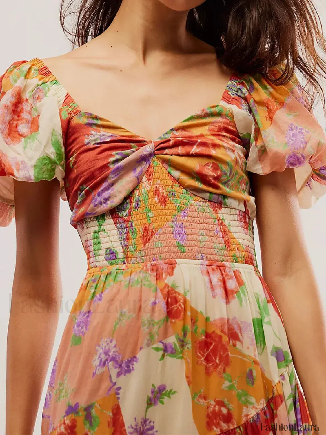 Puff Sleeve Floral Flowy Maxi Dress