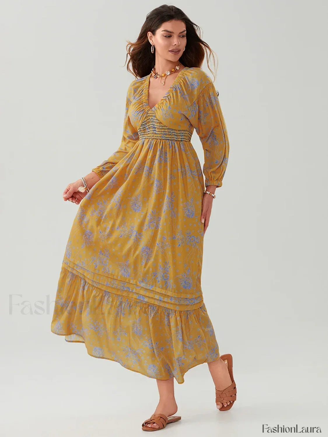 Puff-Sleeve Flowy Boho Dress