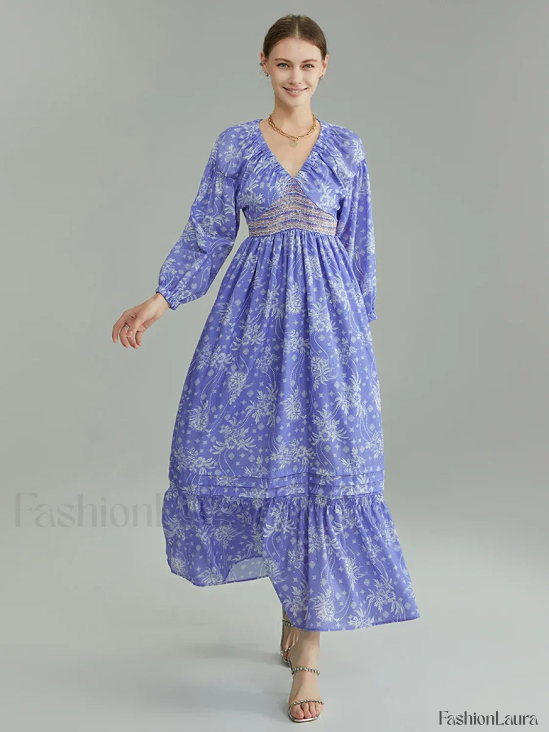 Puff-Sleeve Flowy Boho Dress