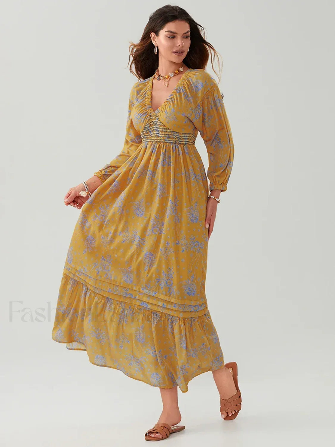 Puff-Sleeve Flowy Boho Dress
