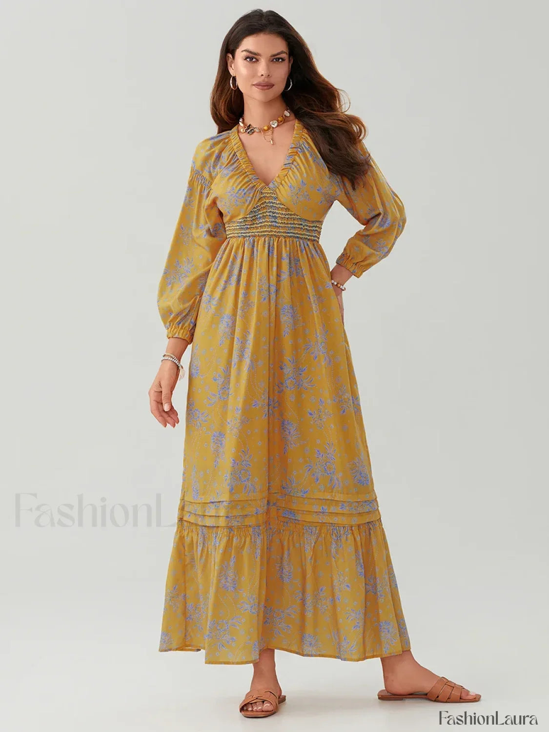 Puff-Sleeve Flowy Boho Dress