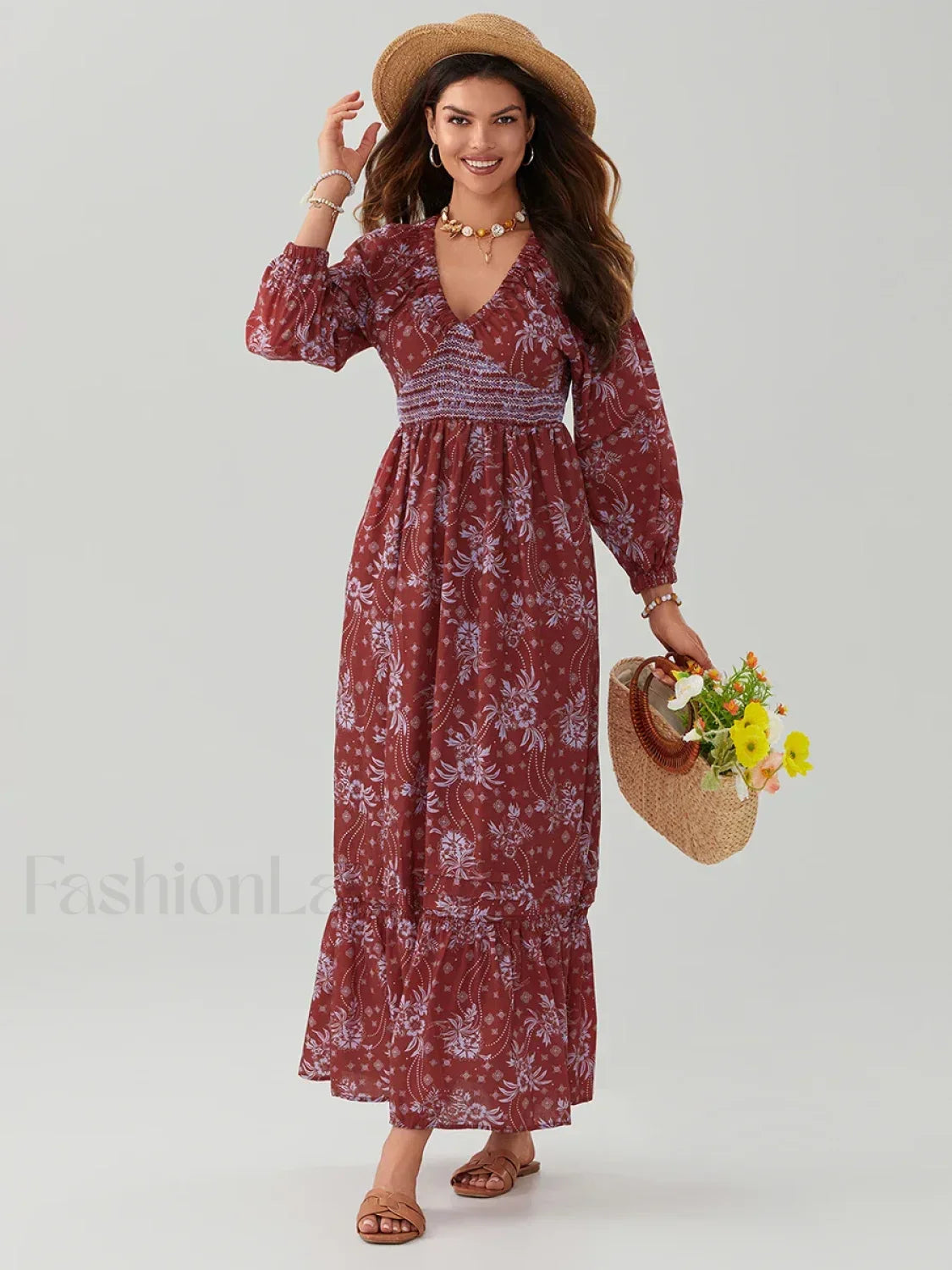 Puff-Sleeve Flowy Boho Dress