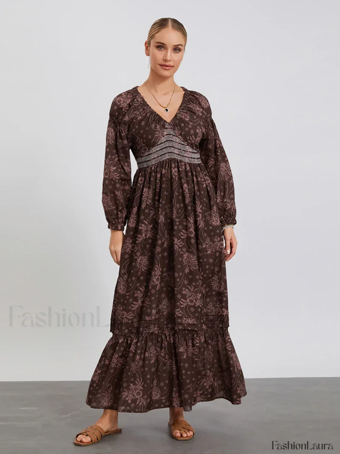 Puff-Sleeve Flowy Boho Dress