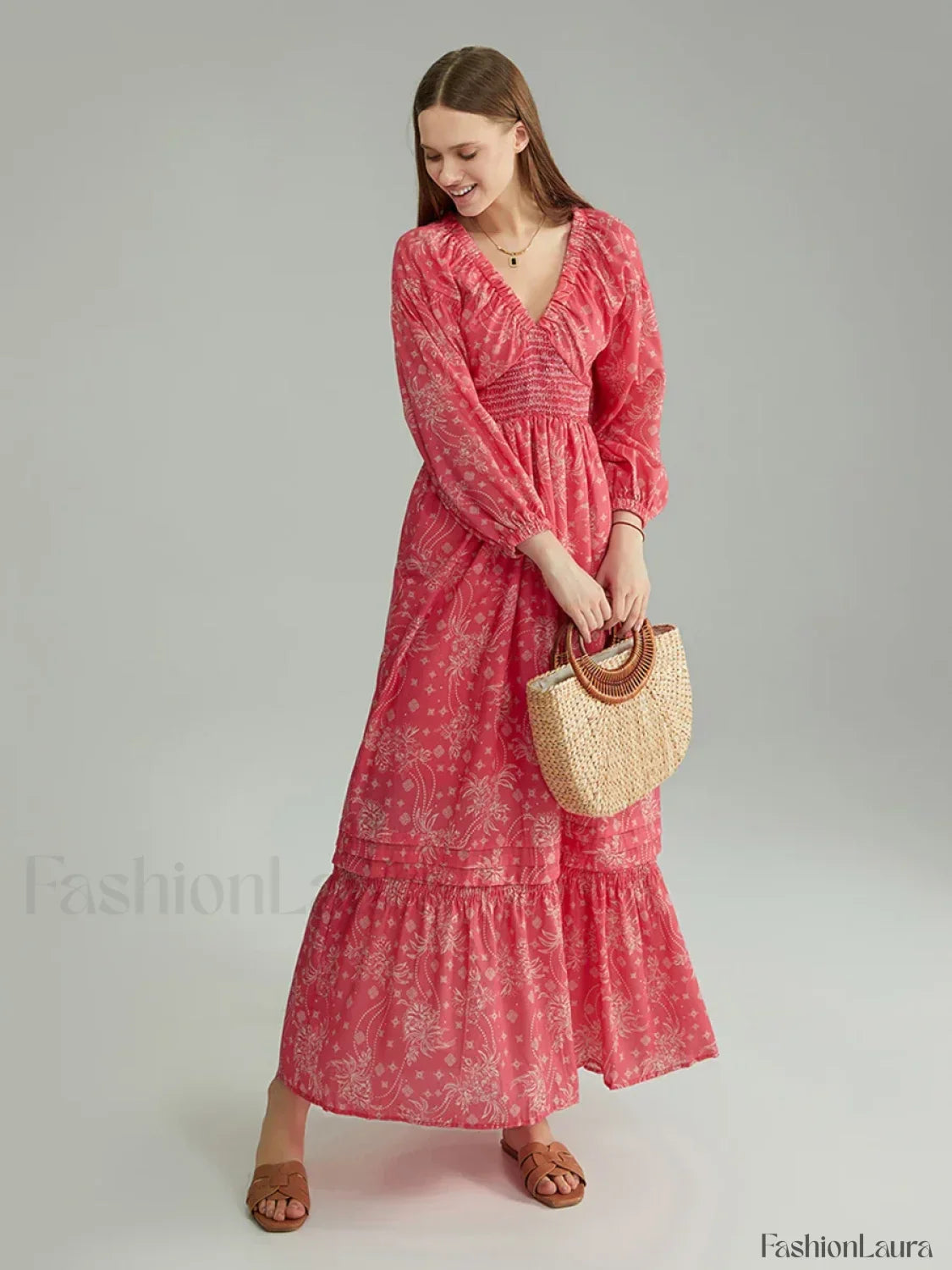 Puff-Sleeve Flowy Boho Dress