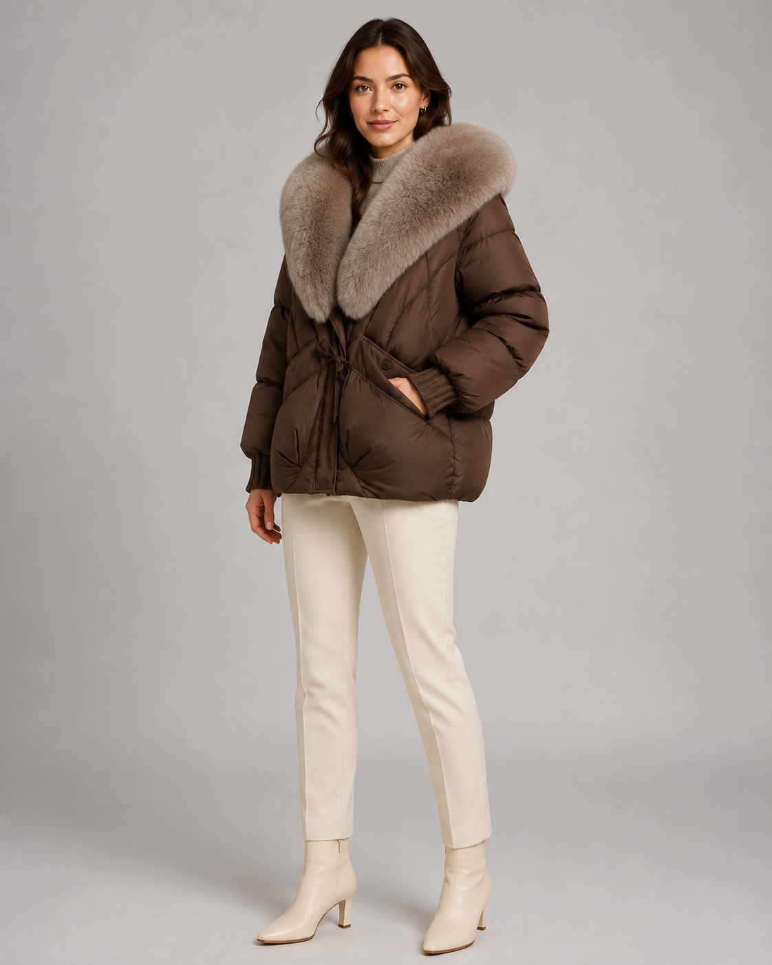 Puffer Jacket - Oversized Fur Collar Short Fit