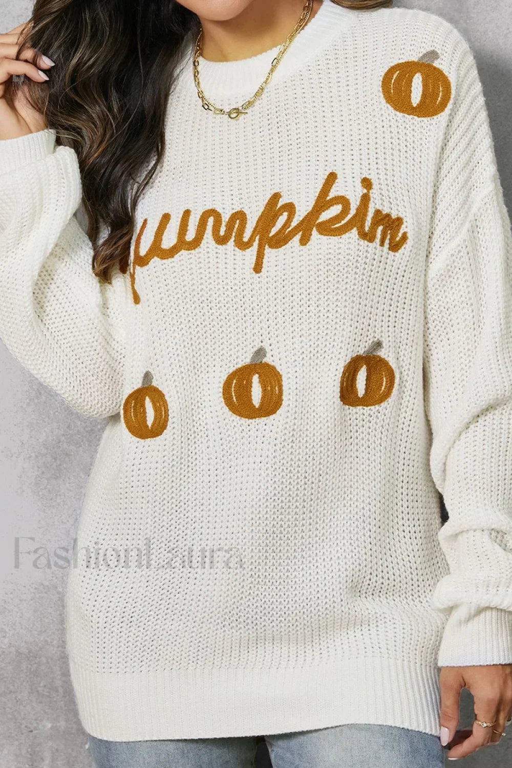 Pumpkin Graphic Knit Sweater White / S