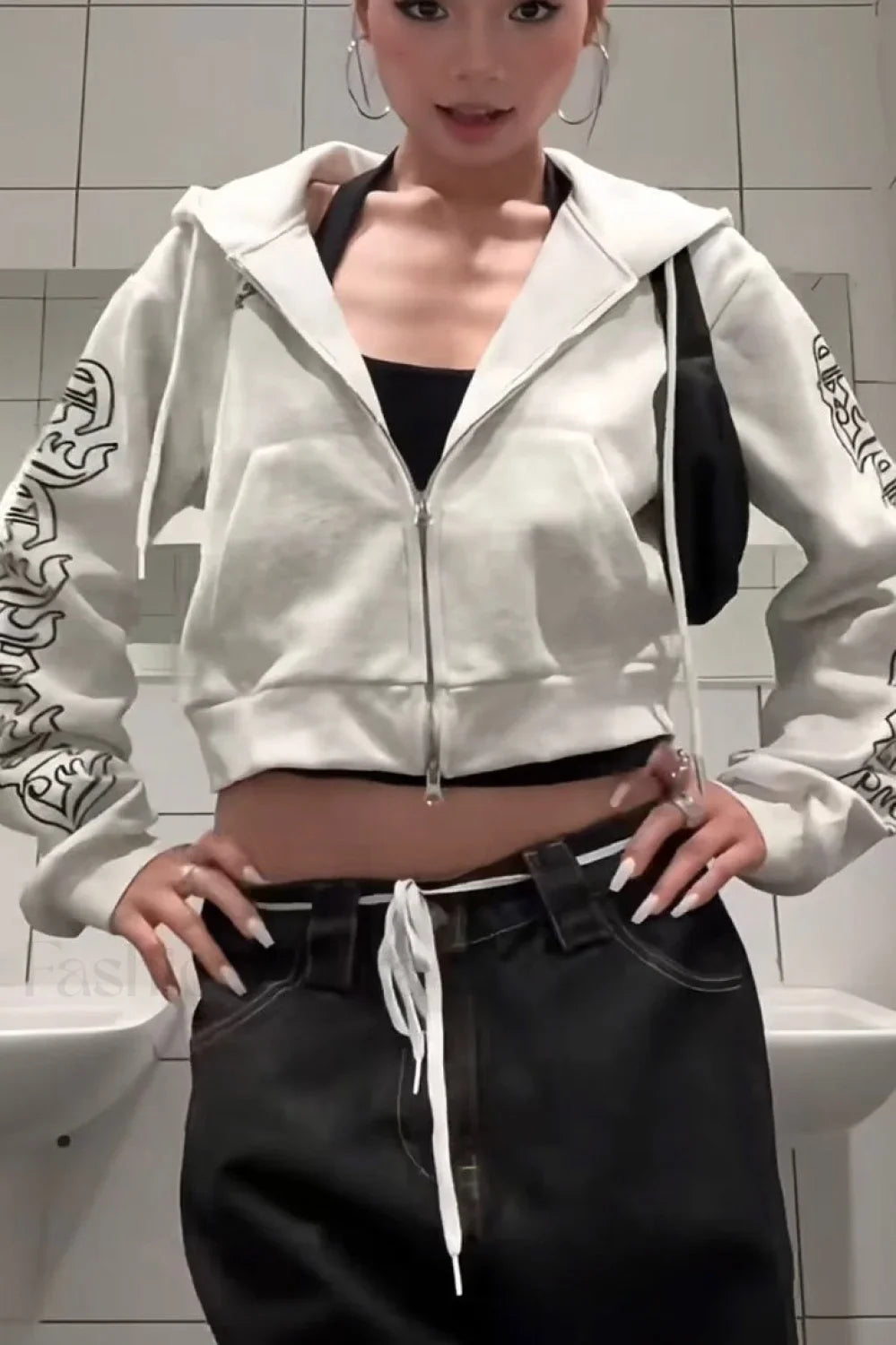 Punk Gothic Long Sleeve Hoodie Gray / S