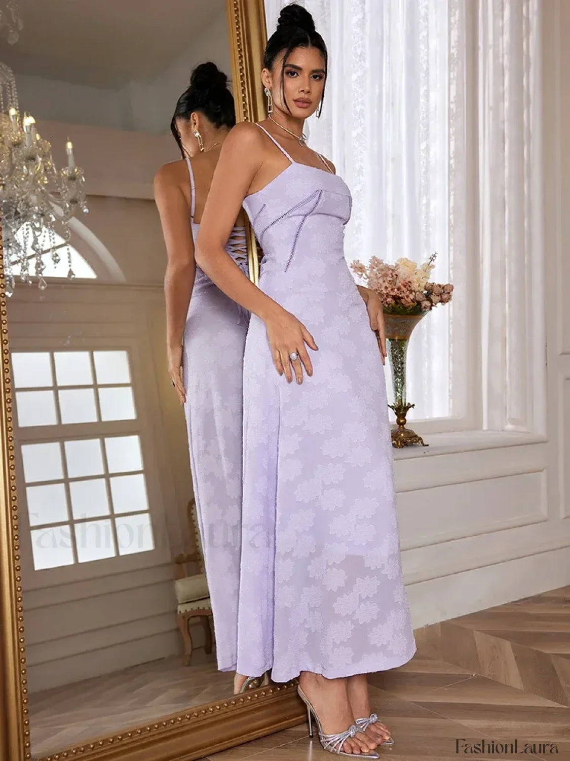 Purple Spaghetti Lace Maxi Dress