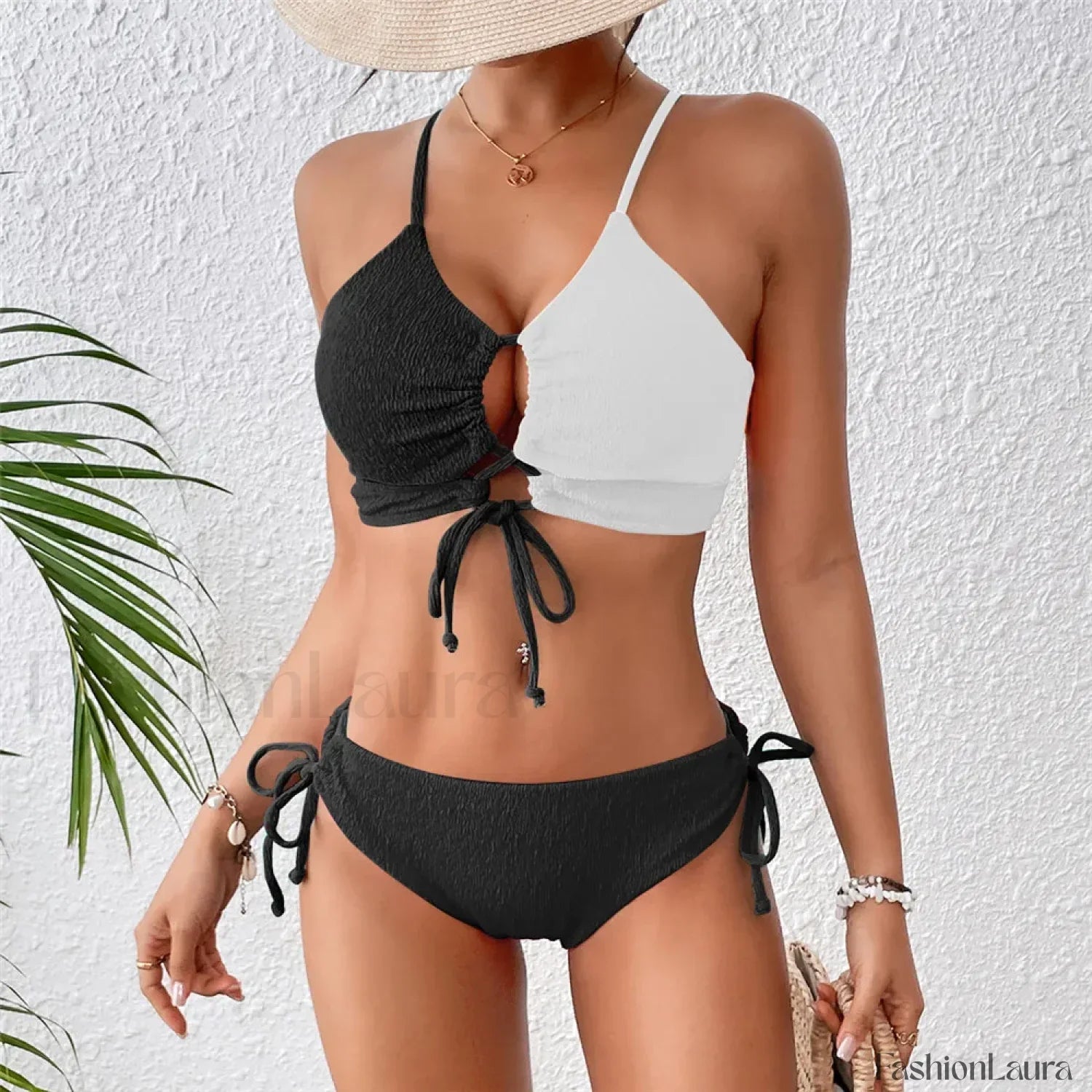 Push Up White Black Bikini Set