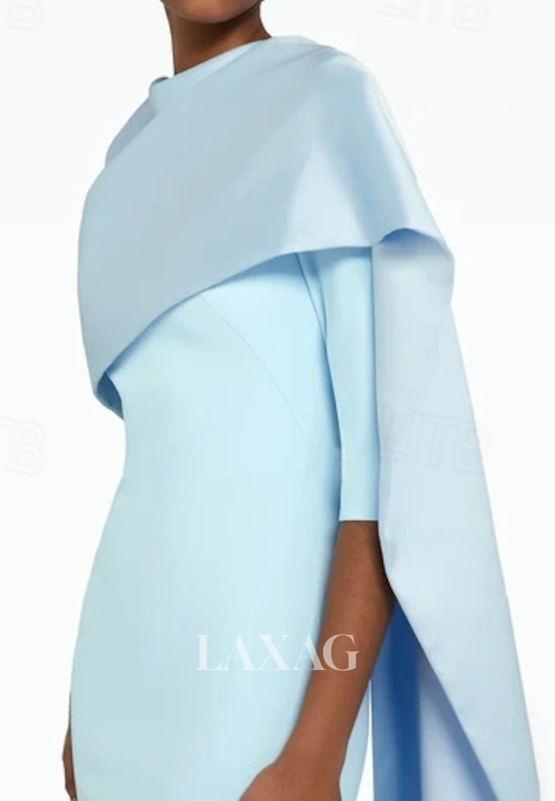 Simple High-Neck Half-Sleeves Fitted Wedding Guest Dress Floor-Length Satin Formal Gowns with Overlay