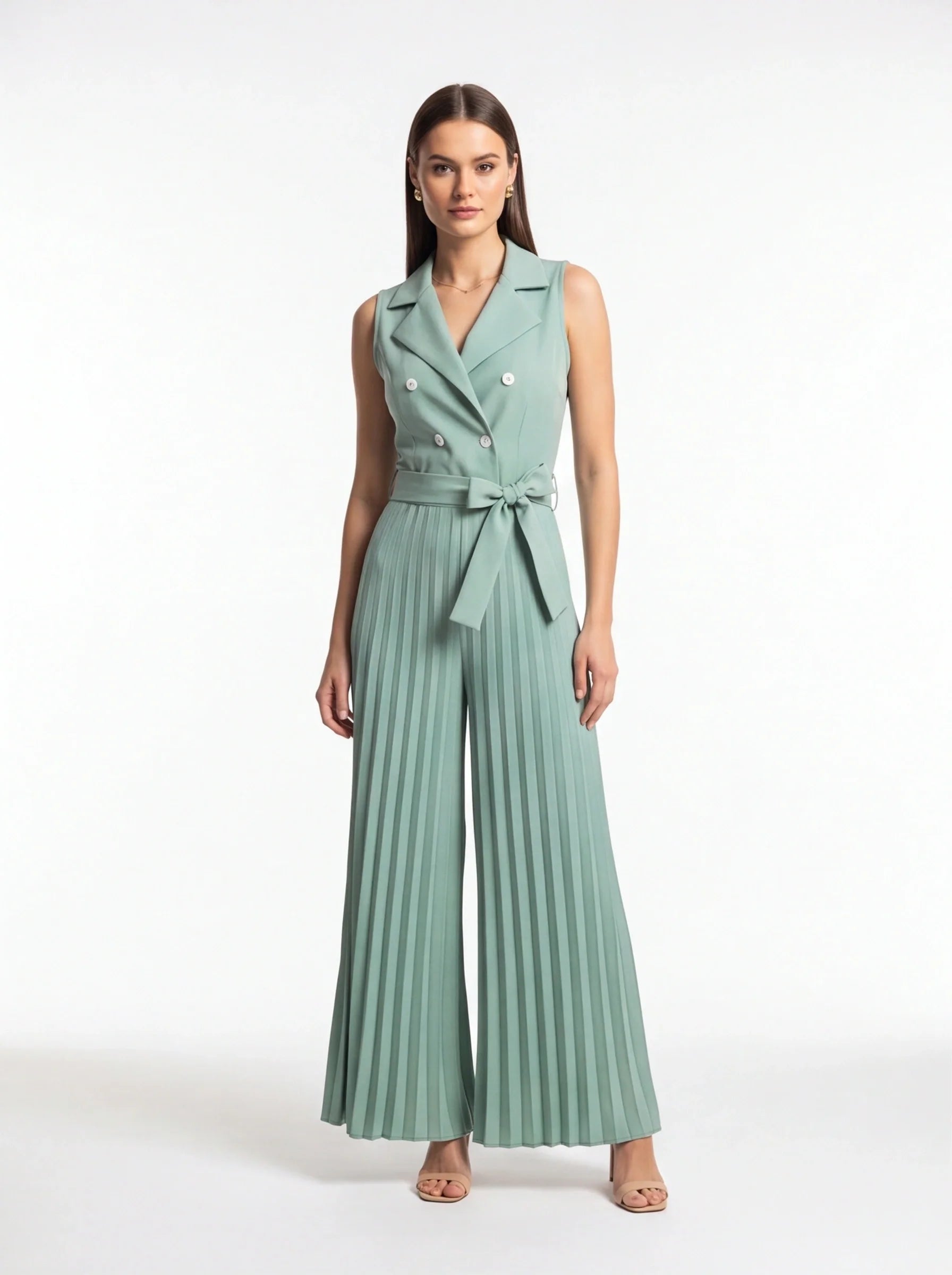 Elegant Tailored Wide-Leg Jumpsuit with Pockets & Adjustable Straps - Jamota