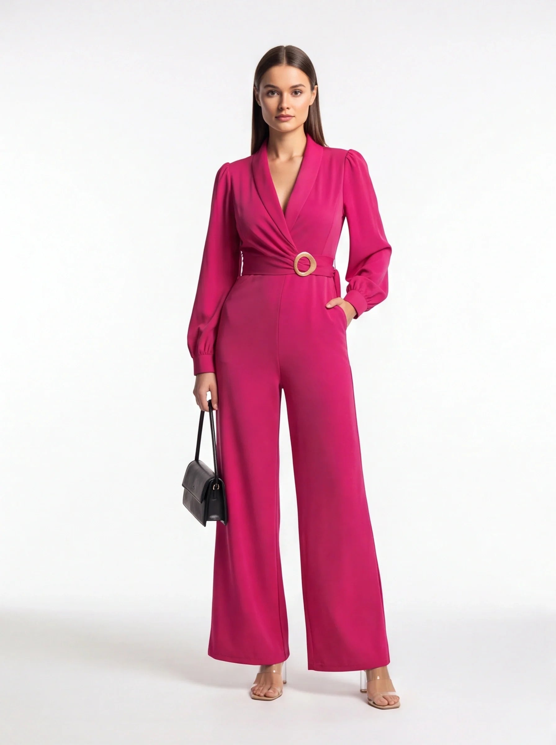 Elegant Wide-Leg Jumpsuit for Women with Pockets & Belted Waist