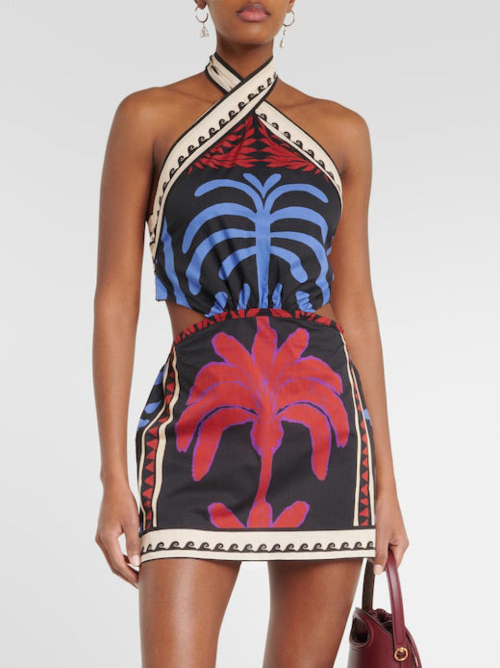 Unique Summer Print Halter Neck Mini Dress MultiColor