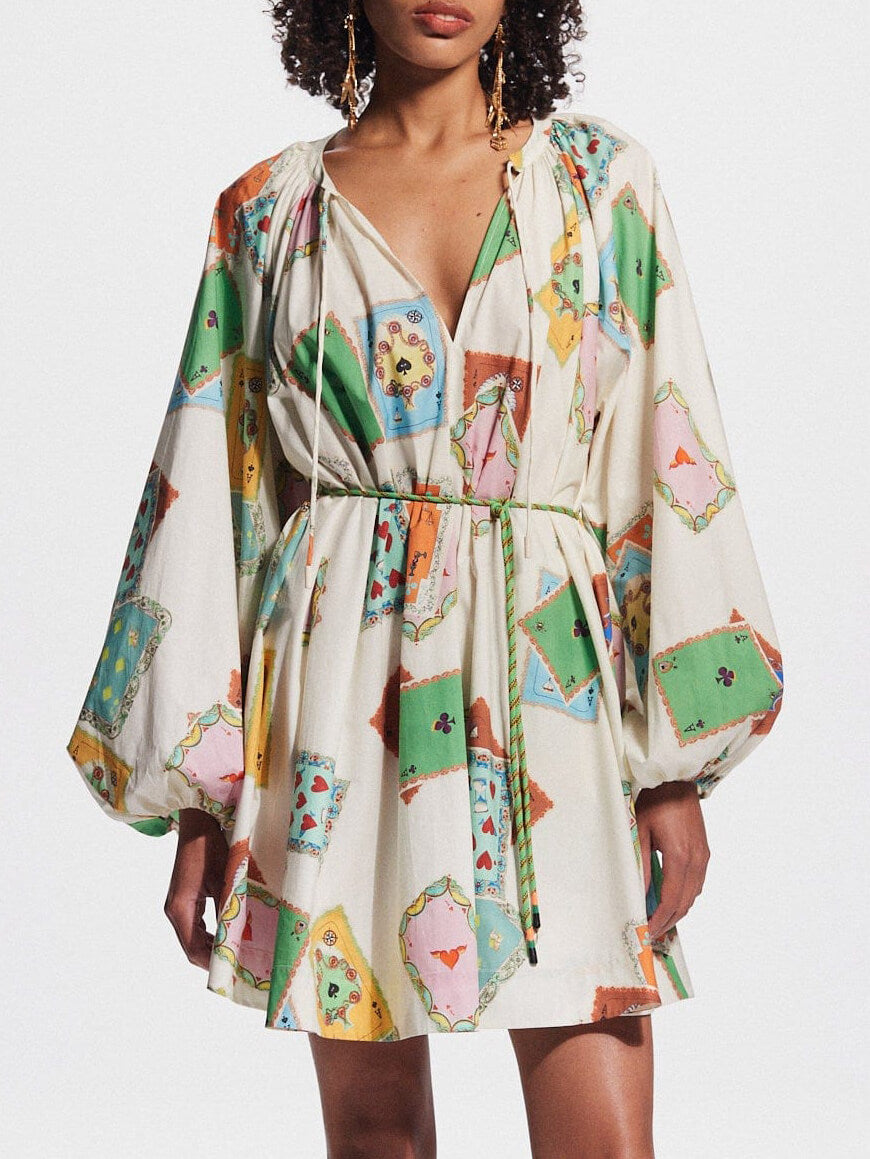 Unique Art Print Bubble Graceful Long Sleeve Versatile Mini Dress White / S Dresses